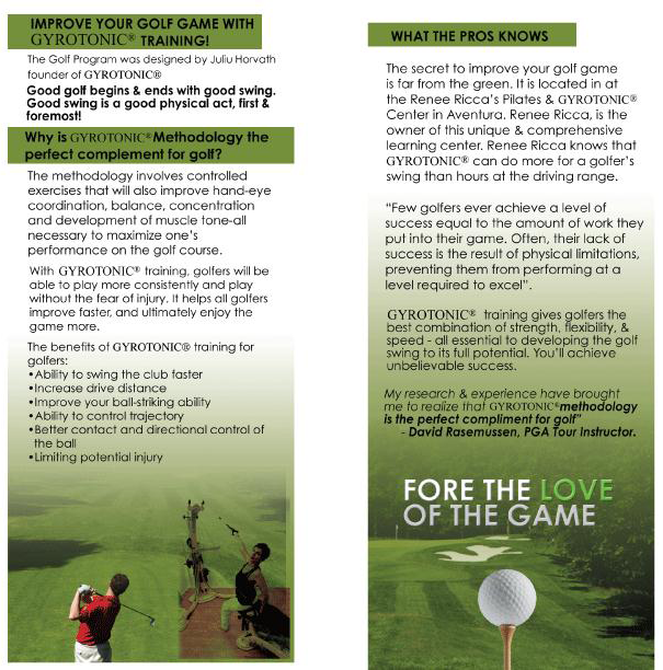 Improve your golf game with GYROTONIC™ TRAINING! The Golf Program was designed by Juliu Horvath founder of GYROTONIC™. Good golf begins & ends with a good swing. A good swing is a good physical act, first and foremost.